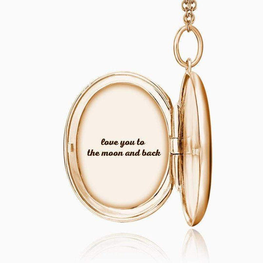 Christmas Gift Oval Photo Locket Necklace with Engraving Rose Gold Plated Rose Gold Necklace MelodyNecklace