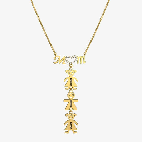 Christmas Gift Personalised Inlay Mom Necklace With Kids Charm 18K Gold Plated Mom Necklace MelodyNecklace