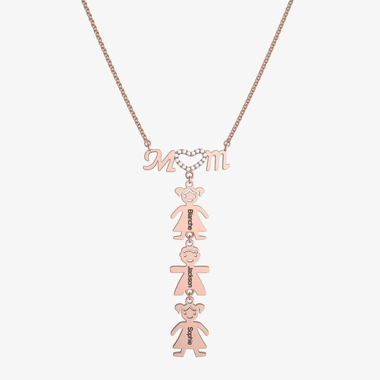 Christmas Gift Personalised Inlay Mom Necklace With Kids Charm 18K Rose Gold Plated Mom Necklace MelodyNecklace