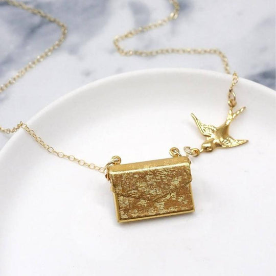 Christmas Gift Personalised Photo Envelope Necklace with Bird Gold Necklace MelodyNecklace