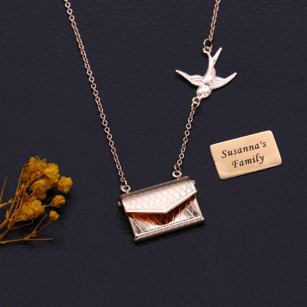 Christmas Gift Personalised Photo Envelope Necklace with Bird Necklace MelodyNecklace