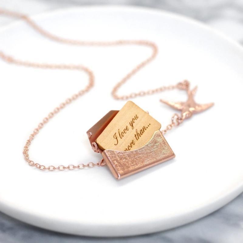 Christmas Gift Personalised Photo Envelope Necklace with Bird Rose Gold Necklace MelodyNecklace