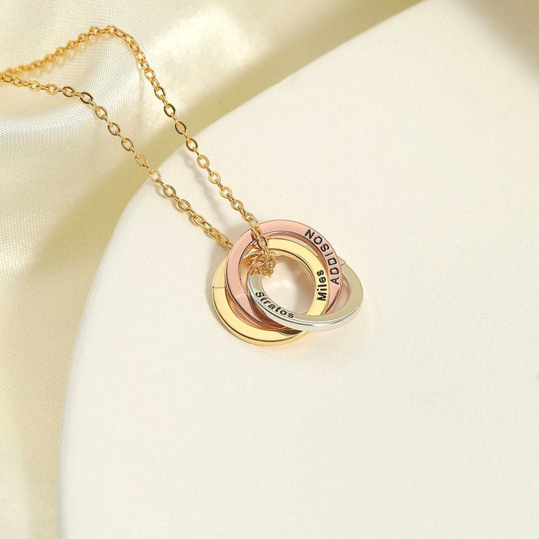 Christmas Gift Personalized 3 Mixed Russian Rings Necklace Mom Necklace MelodyNecklace