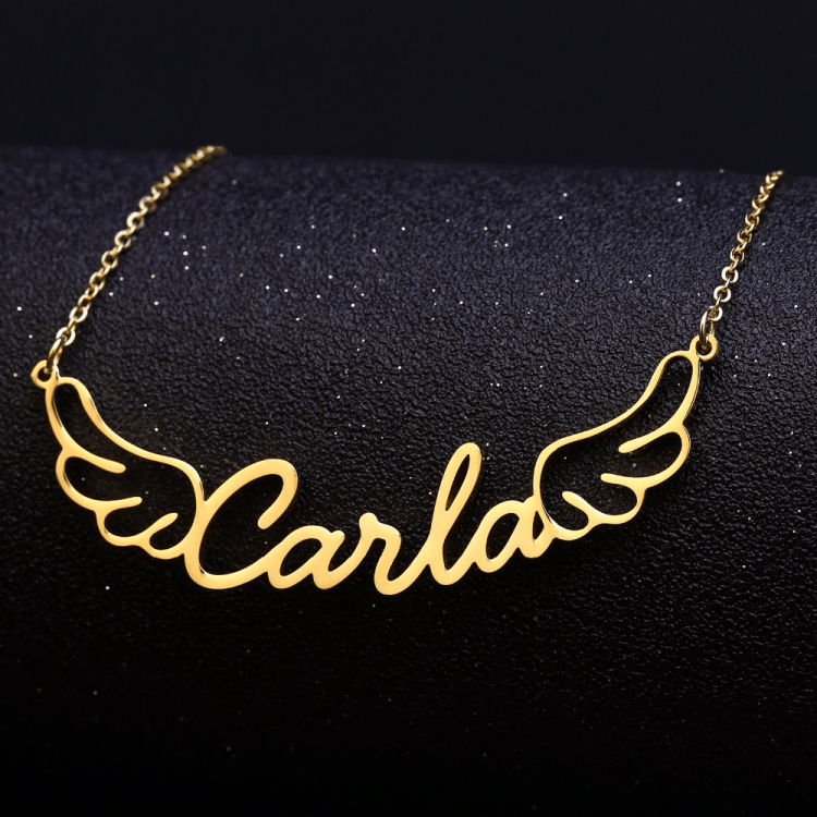 Christmas Gift Personalized Angel Wings Name Necklace Sparkling Necklace MelodyNecklace