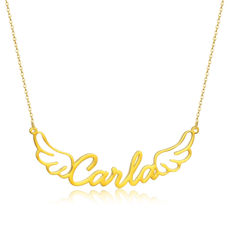 Christmas Gift Personalized Angel Wings Name Necklace Stainless Steel / 18K Gold Sparkling Necklace MelodyNecklace
