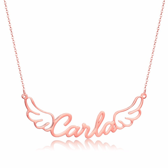 Christmas Gift Personalized Angel Wings Name Necklace Stainless Steel / Rose Gold Sparkling Necklace MelodyNecklace