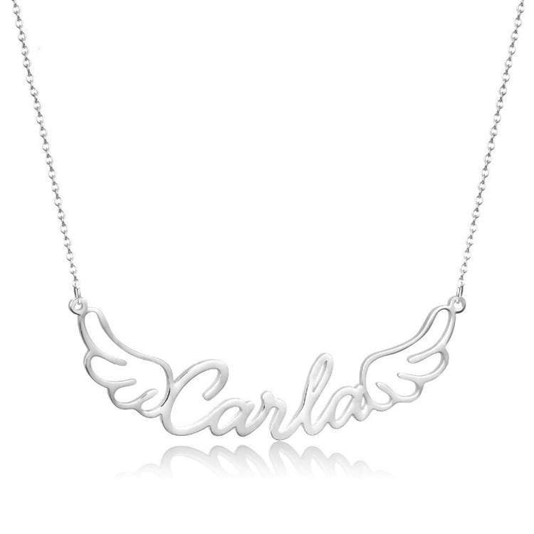Christmas Gift Personalized Angel Wings Name Necklace Stainless Steel / Silver Sparkling Necklace MelodyNecklace