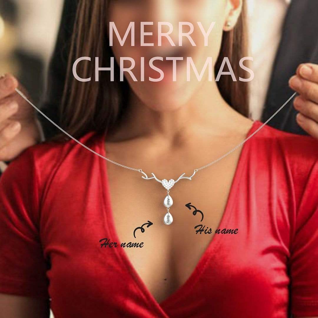Christmas Gift Personalized Antlers Heart Drop Pendant Necklace Mom Necklace MelodyNecklace