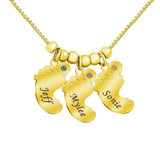 Christmas Gift Personalized Baby Feet Pendant Birthstone Necklace with Names Gold Mom Necklace MelodyNecklace