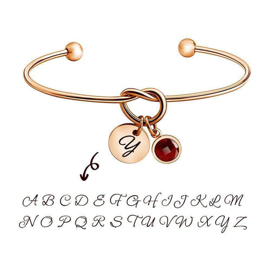 Christmas Gift Personalized Birthstone and Initial Bangle Bracelet For Woman GG