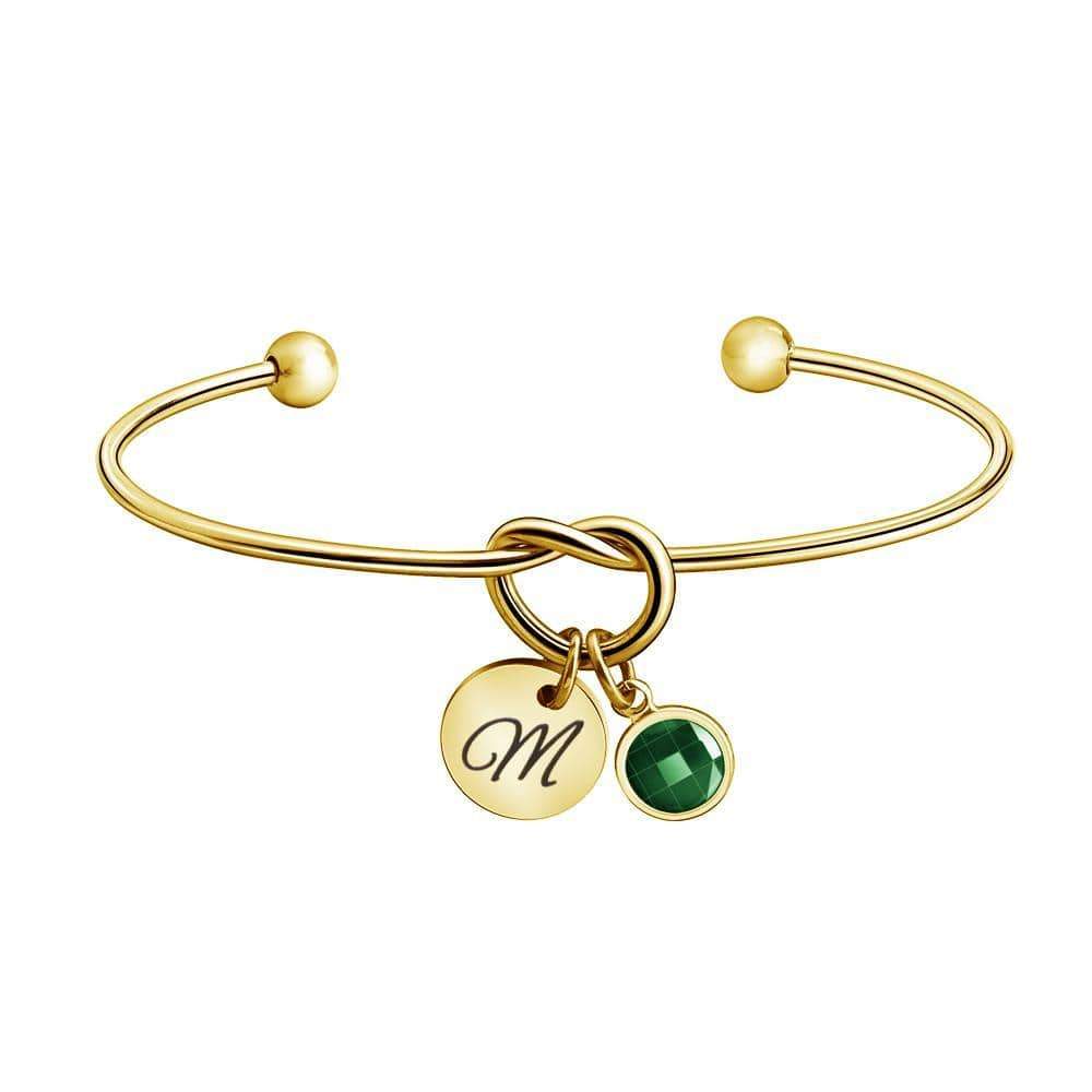 Christmas Gift Personalized Birthstone and Initial Bangle Gold Bracelet For Woman GG