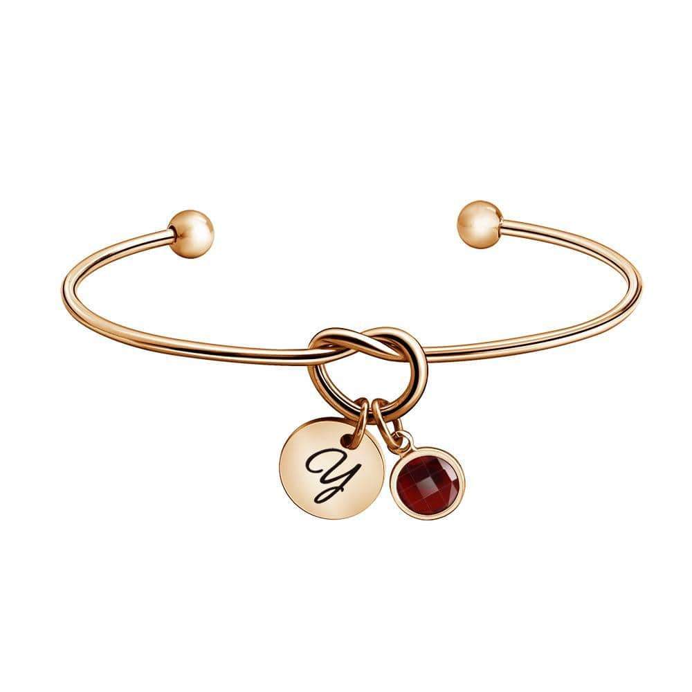Christmas Gift Personalized Birthstone and Initial Bangle Rose Gold Bracelet For Woman GG