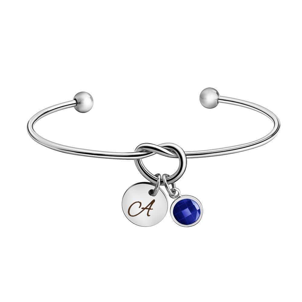 Christmas Gift Personalized Birthstone and Initial Bangle Silver Bracelet For Woman GG
