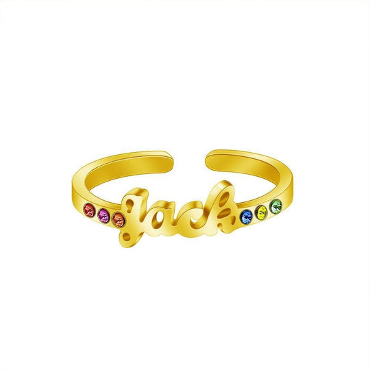 Christmas Gift Personalized Birthstone Name Ring 18k Gold plated Ring MelodyNecklace