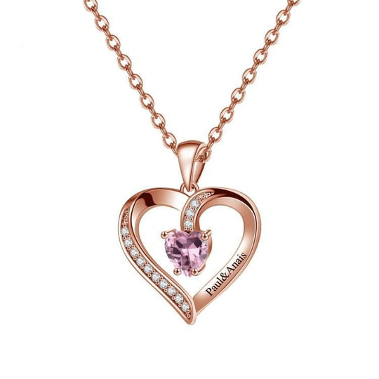 Christmas Gift Personalized Birthstone Pendent Heart Name Necklace Rose Gold Sparkling Necklace MelodyNecklace