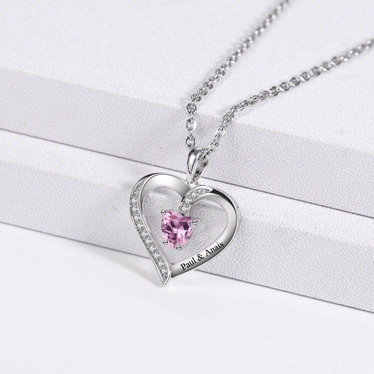 Christmas Gift Personalized Birthstone Pendent Heart Name Necklace Silver Sparkling Necklace MelodyNecklace