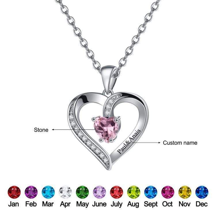 Christmas Gift Personalized Birthstone Pendent Heart Name Necklace Sparkling Necklace MelodyNecklace