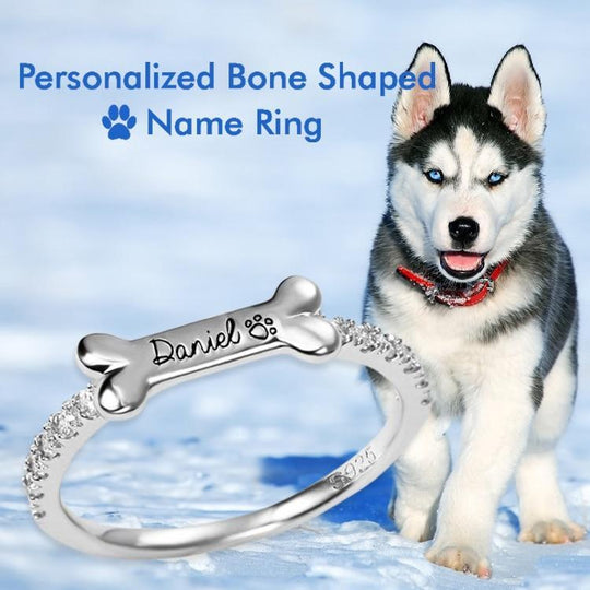 Christmas Gift Personalized Bone Shaped Name Ring Silver Ring MelodyNecklace