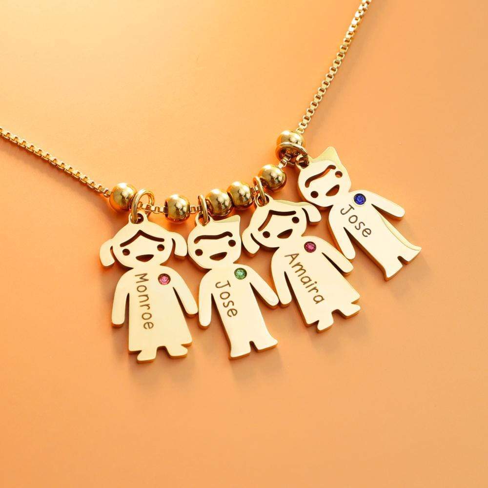 Christmas Gift Personalized Children Shape with Birthstone & Name Necklace Mom Necklace MelodyNecklace