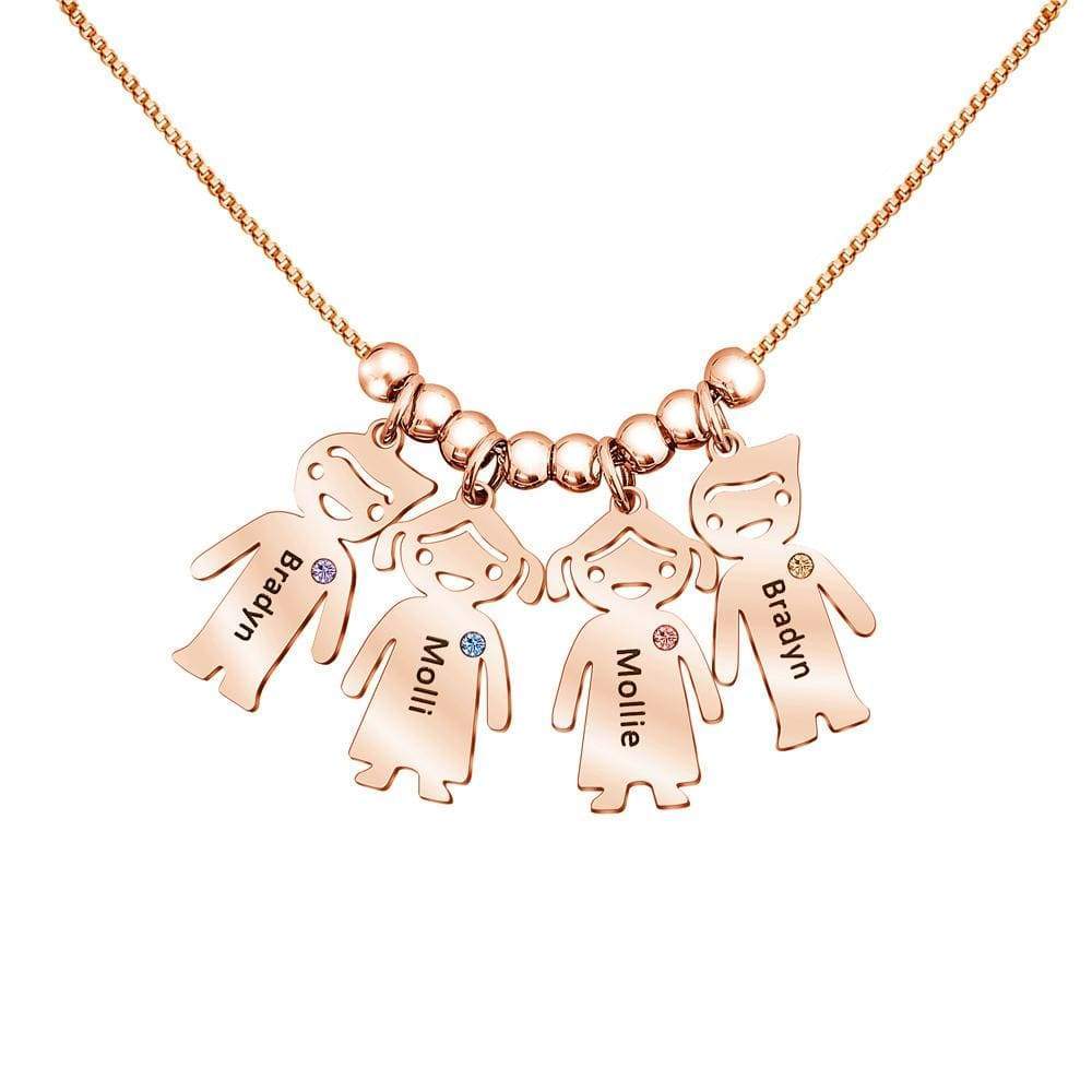 Christmas Gift Personalized Children Shape with Birthstone & Name Necklace Rose Gold Mom Necklace MelodyNecklace