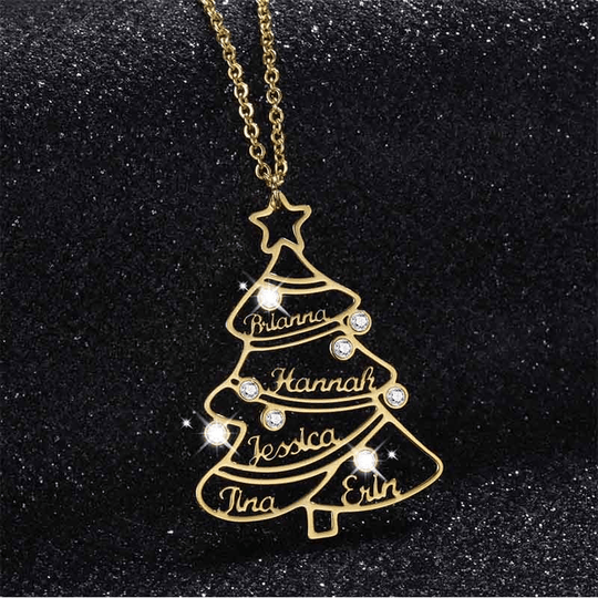 Christmas Gift Personalized Christmas Tree Name Necklace Silver Sparkling Necklace MelodyNecklace