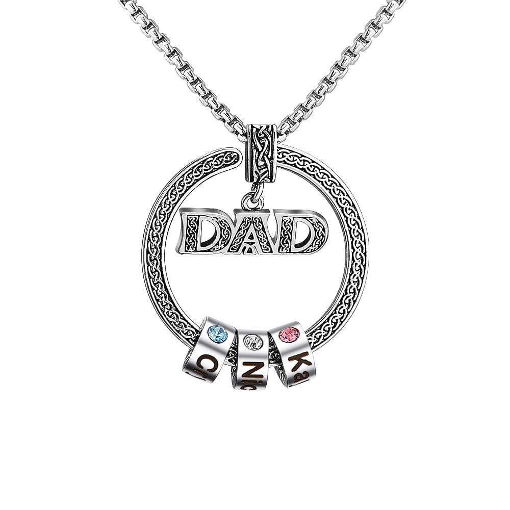 Christmas Gift Personalized Circle Pendant with Custom Beads Birthstone Pendant Necklace 925 STERLING SILVER-SILVER / DAD Necklace for man MelodyNecklace