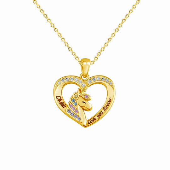 Christmas GIft Personalized Diamond Unicorn Heart Necklace Gold Necklace for girl MelodyNecklace