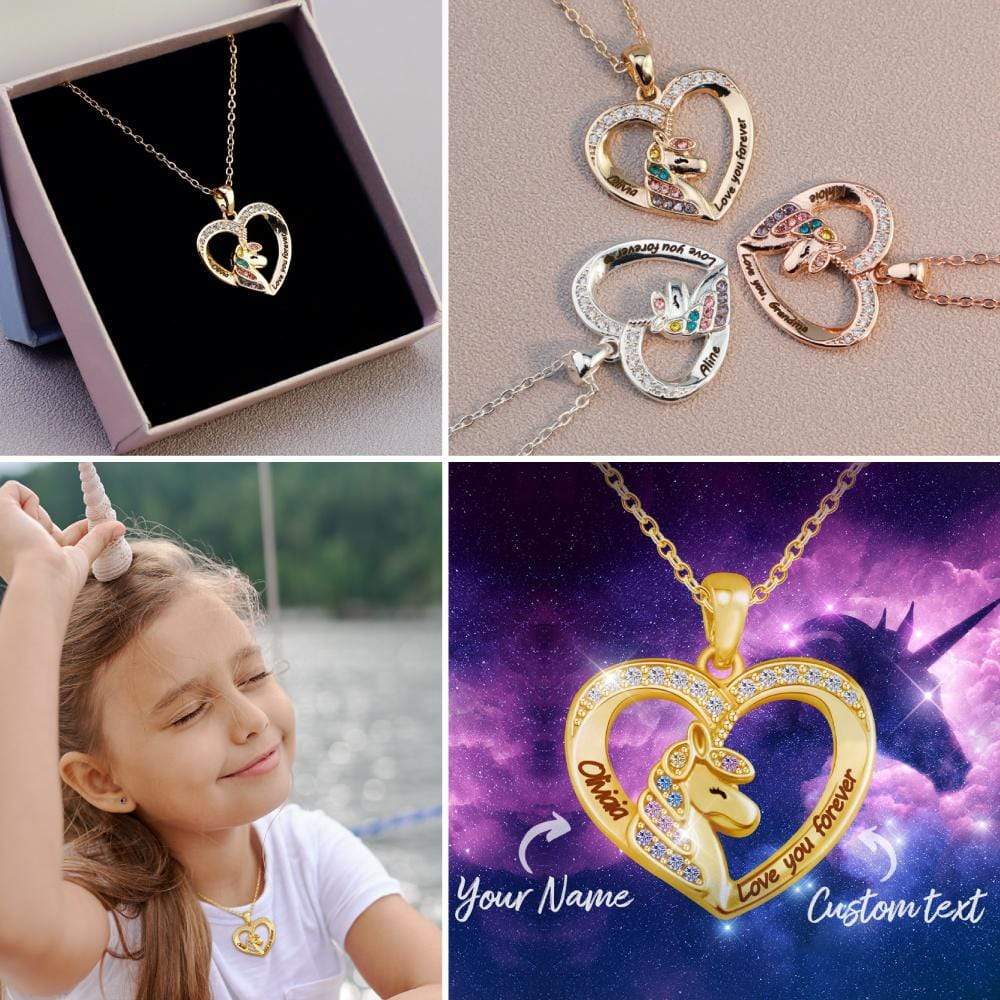 Christmas GIft Personalized Diamond Unicorn Heart Necklace Necklace for girl MelodyNecklace