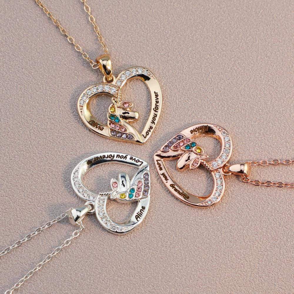 Christmas GIft Personalized Diamond Unicorn Heart Necklace Necklace for girl MelodyNecklace
