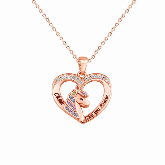 Christmas GIft Personalized Diamond Unicorn Heart Necklace Rose Gold Necklace for girl MelodyNecklace