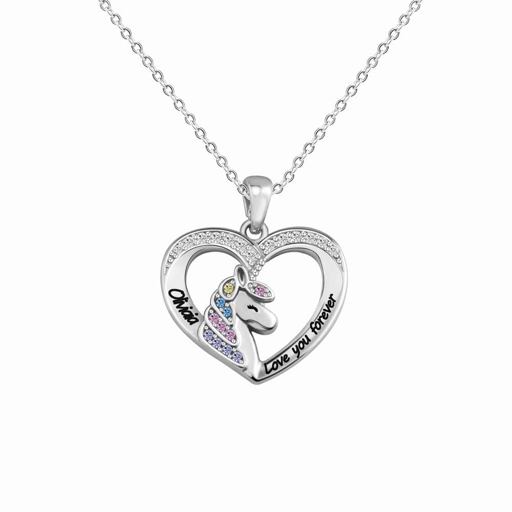 Christmas GIft Personalized Diamond Unicorn Heart Necklace Silver Necklace for girl MelodyNecklace