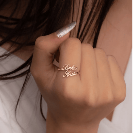 Christmas Gift Personalized Double Name Ring-Adjustable size Ring MelodyNecklace