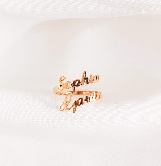 Christmas Gift Personalized Double Name Ring-Adjustable size Rose Gold Ring MelodyNecklace