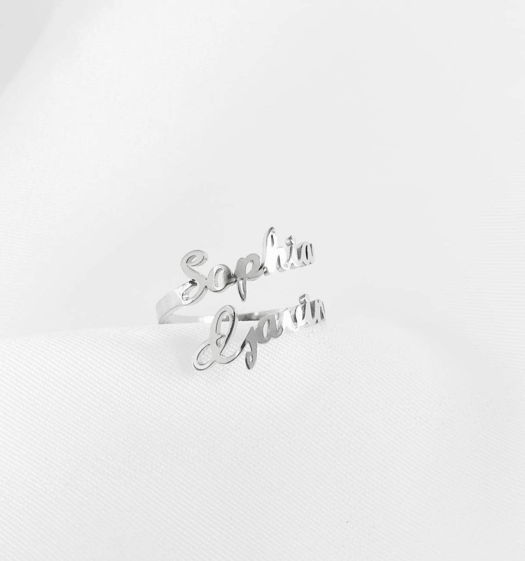 Christmas Gift Personalized Double Name Ring-Adjustable size White Gold Ring MelodyNecklace