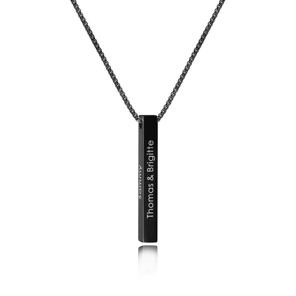 Christmas Gift Personalized Engraved 3D Bar Necklace Black Mom Necklace MelodyNecklace