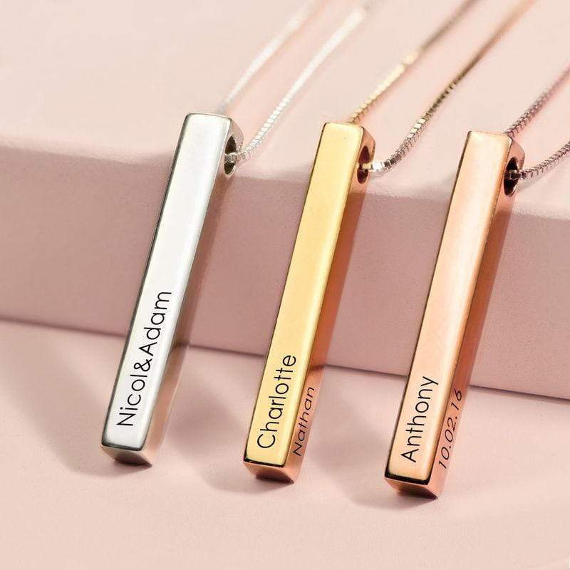 Christmas Gift Personalized Engraved 3D Bar Necklace Mom Necklace MelodyNecklace