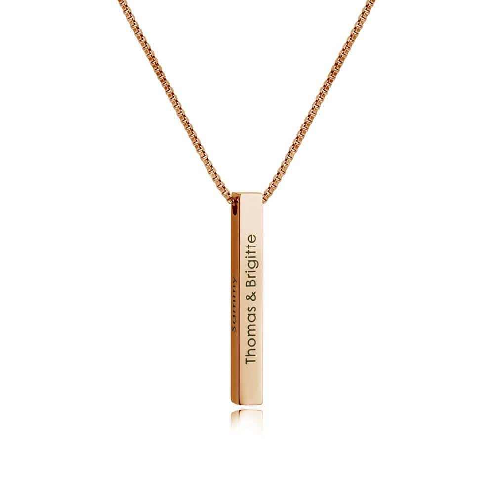 Christmas Gift Personalized Engraved 3D Bar Necklace Rose Gold Mom Necklace MelodyNecklace