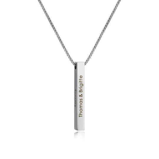Christmas Gift Personalized Engraved 3D Bar Necklace Silver Mom Necklace MelodyNecklace