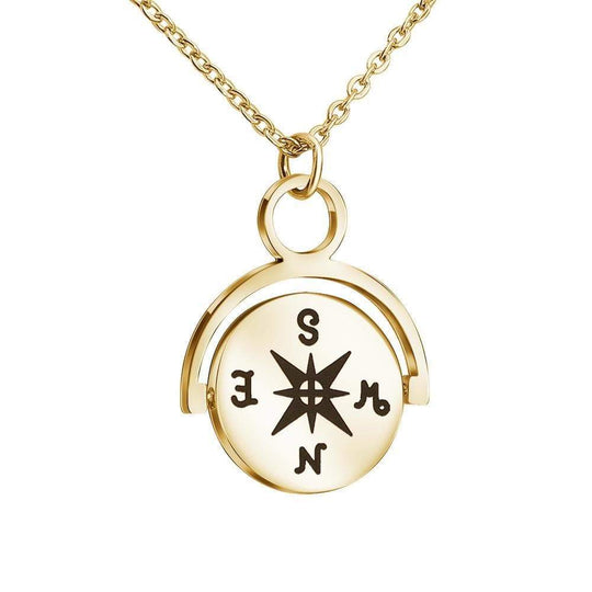 Christmas Gift Personalized Engraving Rotating Compass Necklace Gold Necklace MelodyNecklace