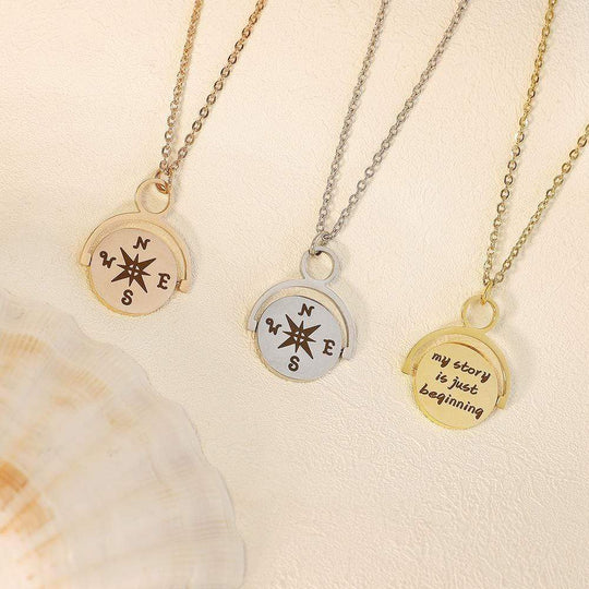 Christmas Gift Personalized Engraving Rotating Compass Necklace Necklace MelodyNecklace