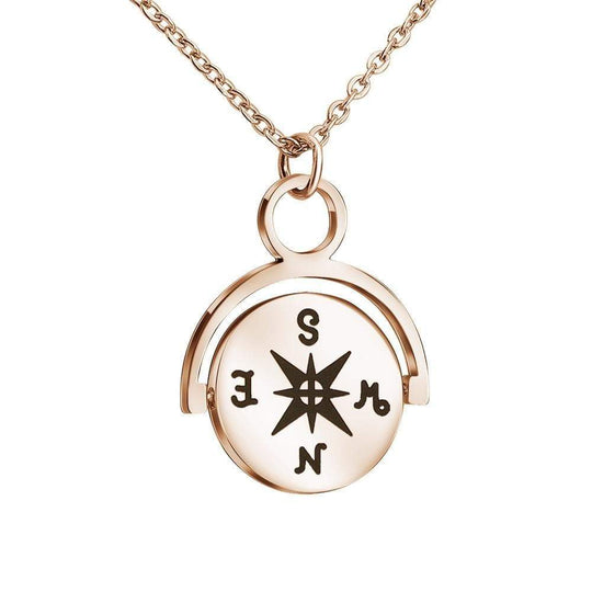 Christmas Gift Personalized Engraving Rotating Compass Necklace Rose gold Necklace MelodyNecklace