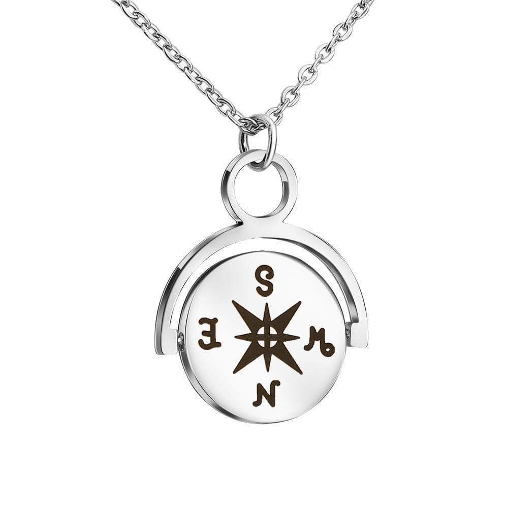 Christmas Gift Personalized Engraving Rotating Compass Necklace Silver Necklace MelodyNecklace