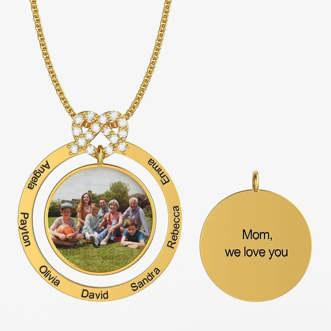 Christmas Gift Personalized Family Love Knot Family Name & Photo Necklace Gold Mom Necklace MelodyNecklace