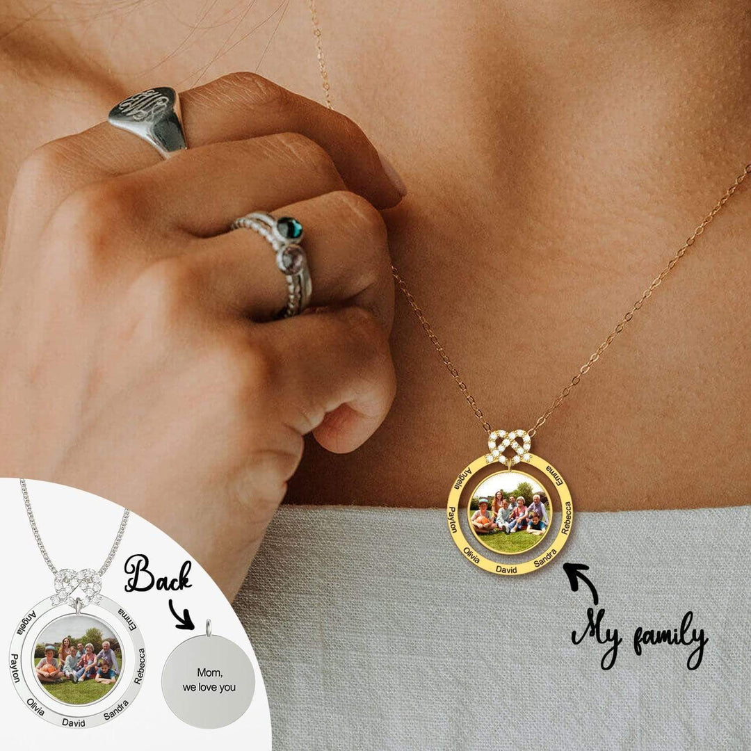 Christmas Gift Personalized Family Love Knot Family Name & Photo Necklace Mom Necklace MelodyNecklace