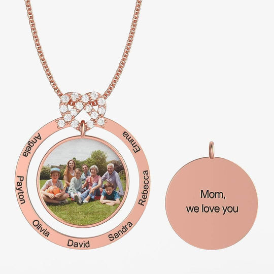 Christmas Gift Personalized Family Love Knot Family Name & Photo Necklace Rose Gold Mom Necklace MelodyNecklace