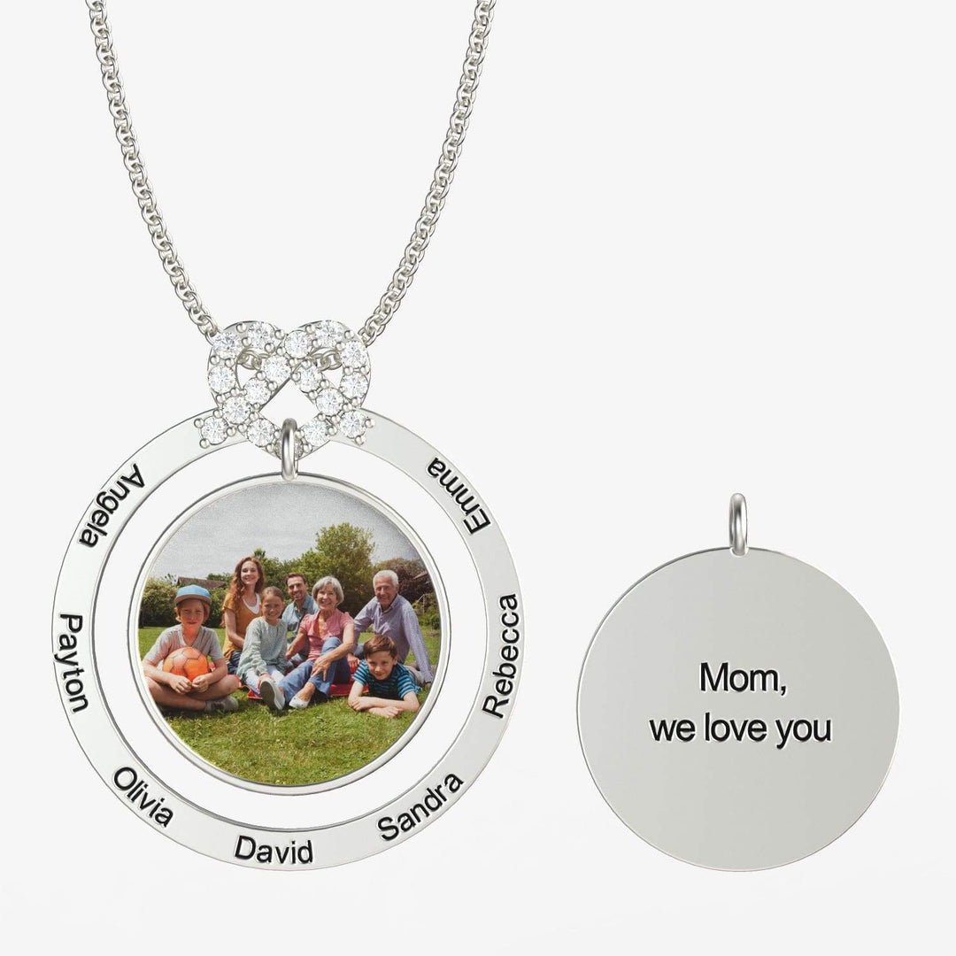 Christmas Gift Personalized Family Love Knot Family Name & Photo Necklace Silver Mom Necklace MelodyNecklace