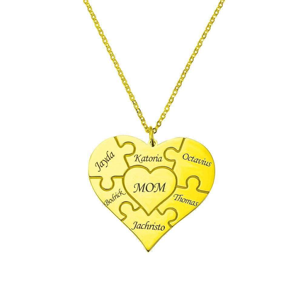 Christmas Gift Personalized Heart family Puzzle Necklace Gold Mom Necklace MelodyNecklace