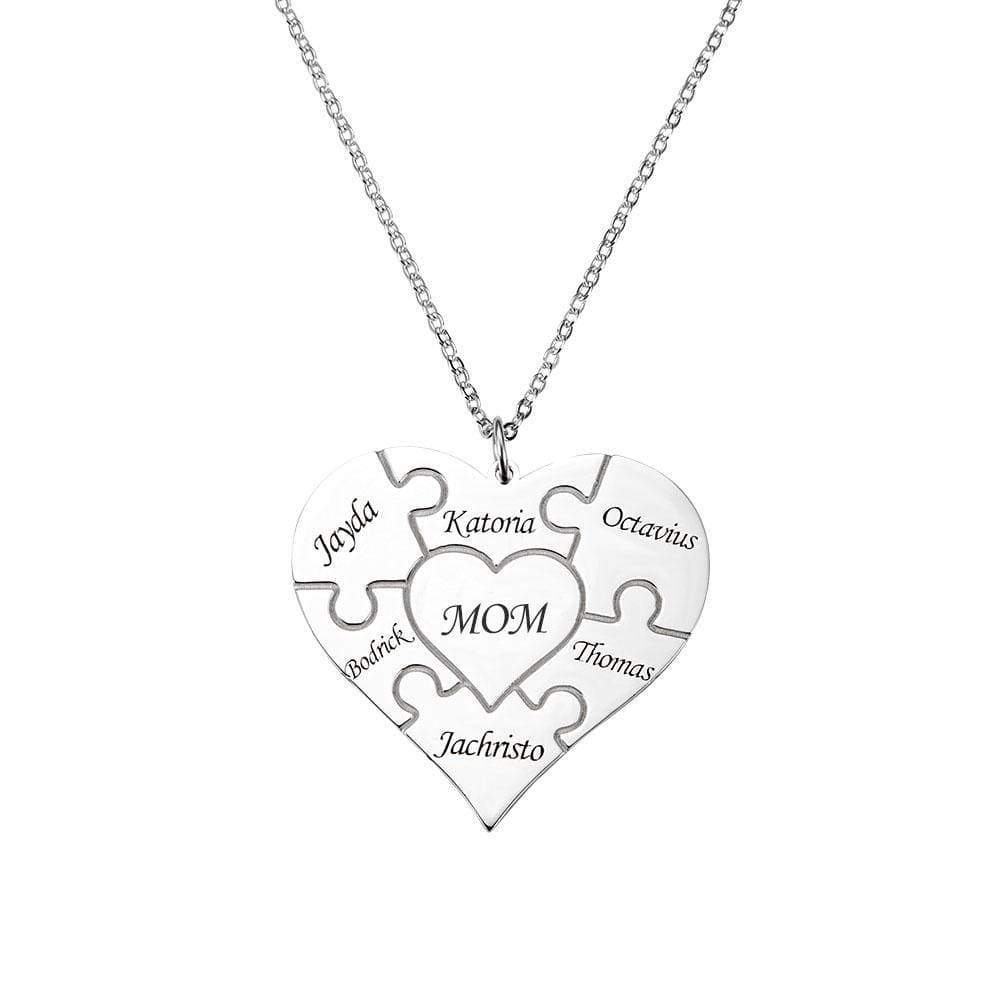 Christmas Gift Personalized Heart family Puzzle Necklace Mom Necklace MelodyNecklace