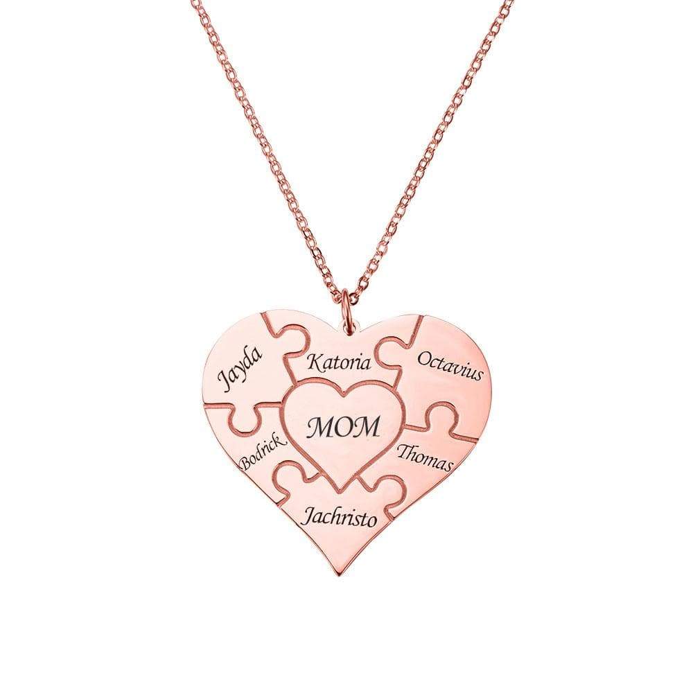 Christmas Gift Personalized Heart family Puzzle Necklace Rose Gold Mom Necklace MelodyNecklace