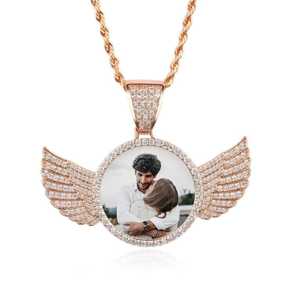 Christmas Gift Personalized Jewelry Photo Pendant Necklace with Angel Wing Necklace for man MelodyNecklace